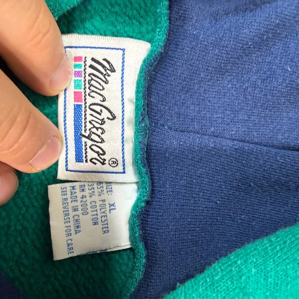 MacGregor Hoodie Men XL Green Pullover‎ Lined Vintage 90s Hooded Sweatshirt - Picture 3 of 5